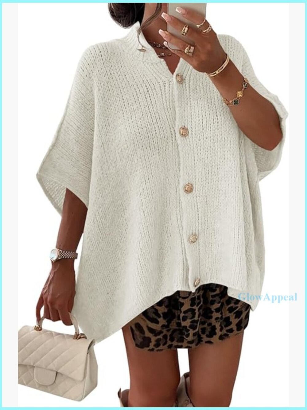 Oversized Short Sleeve Cardigan Lightweight Knit Button Down Loose Fit